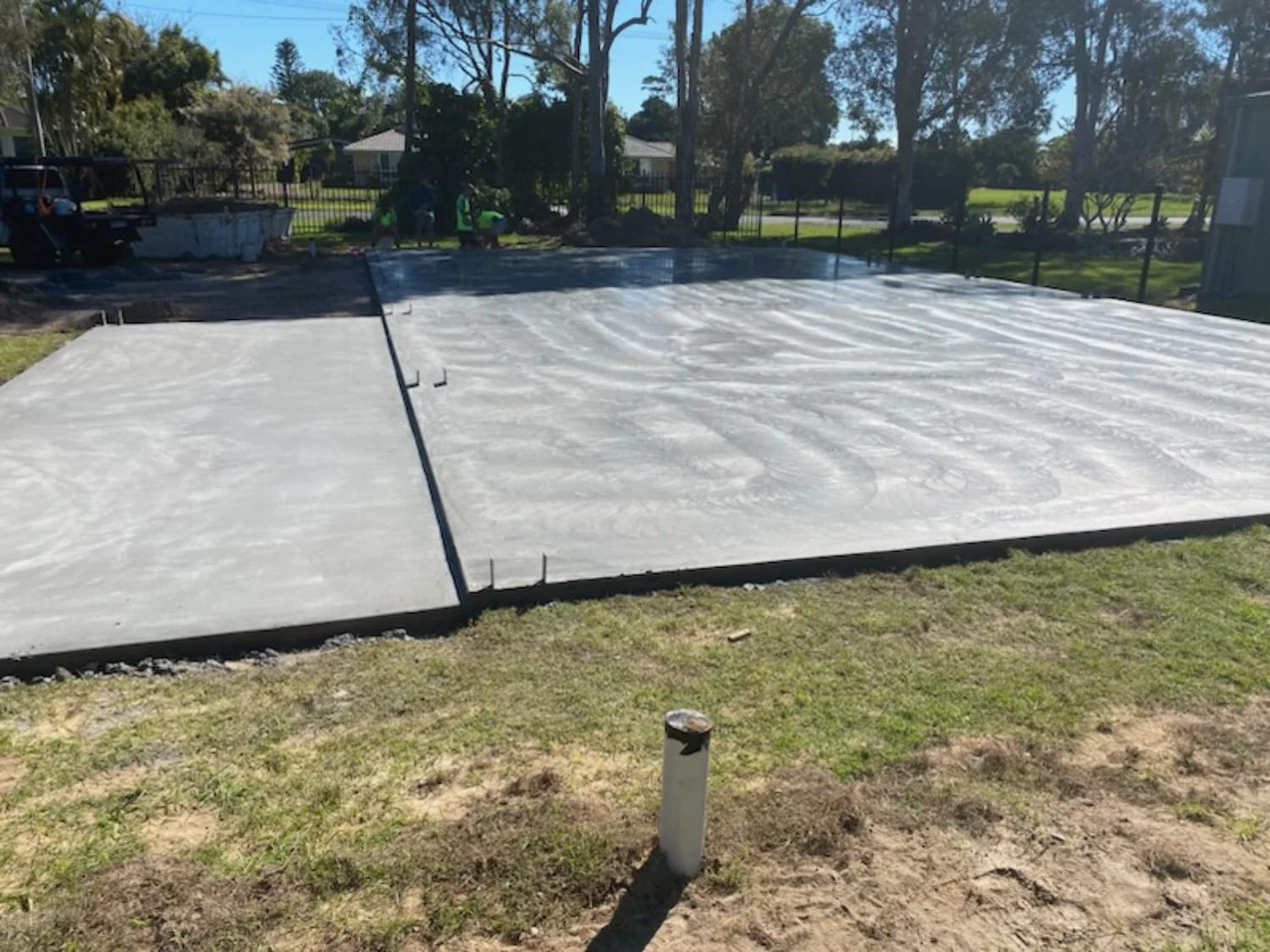 Concrete shed slabs being installed by the team at Mark Holstein Concreting in Hervey Bay